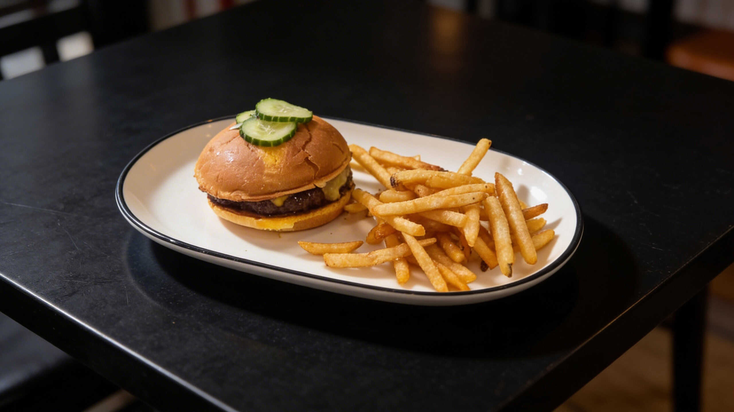 Baby Bull burger with fries